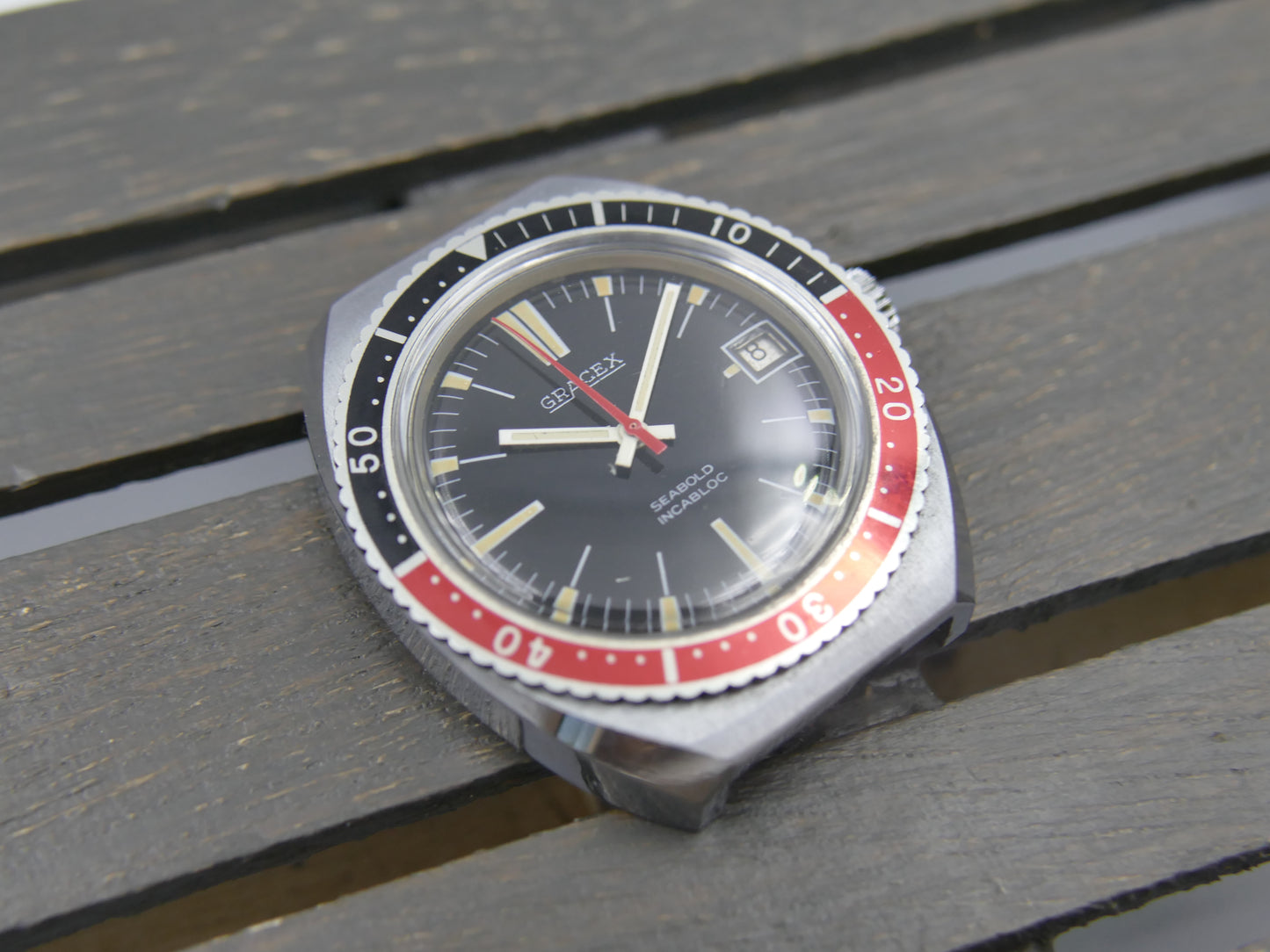 70s vintage watch mens Gracex Seabold Skin Diver Coke Bezel hand wind Cal. FHF/ST 96-4 mint