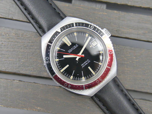 70s vintage watch mens Gracex Seabold Skin Diver Coke Bezel hand wind Cal. FHF/ST 96-4 mint