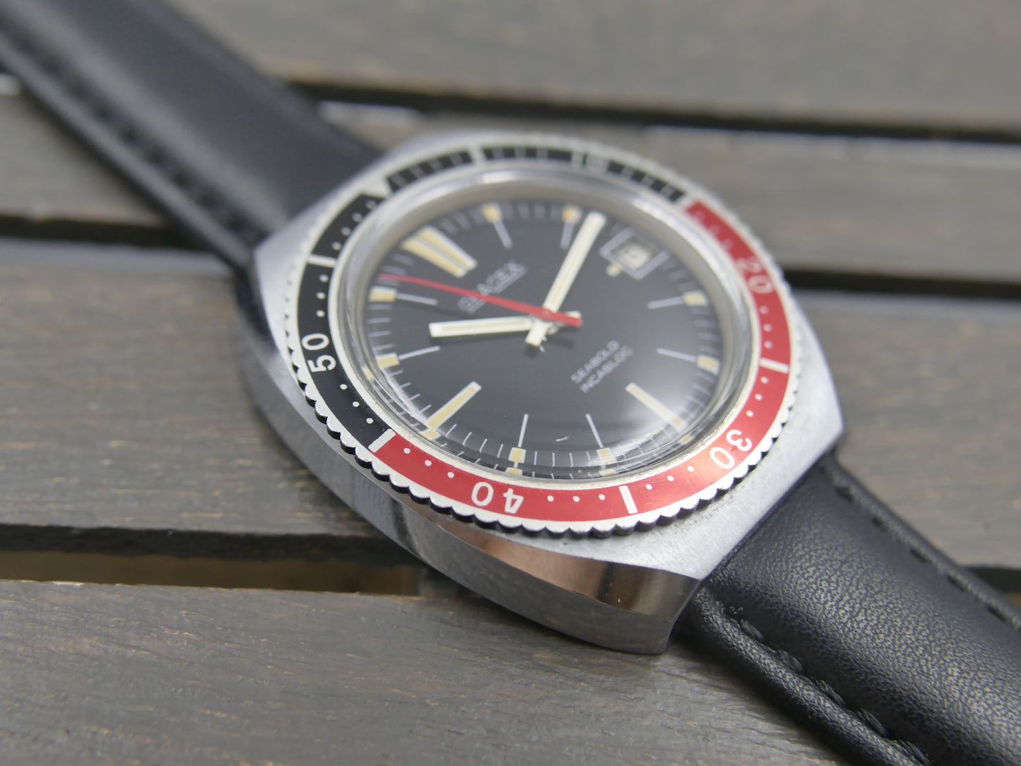 70s vintage watch mens Gracex Seabold Skin Diver Coke Bezel hand wind Cal. FHF/ST 96-4 mint