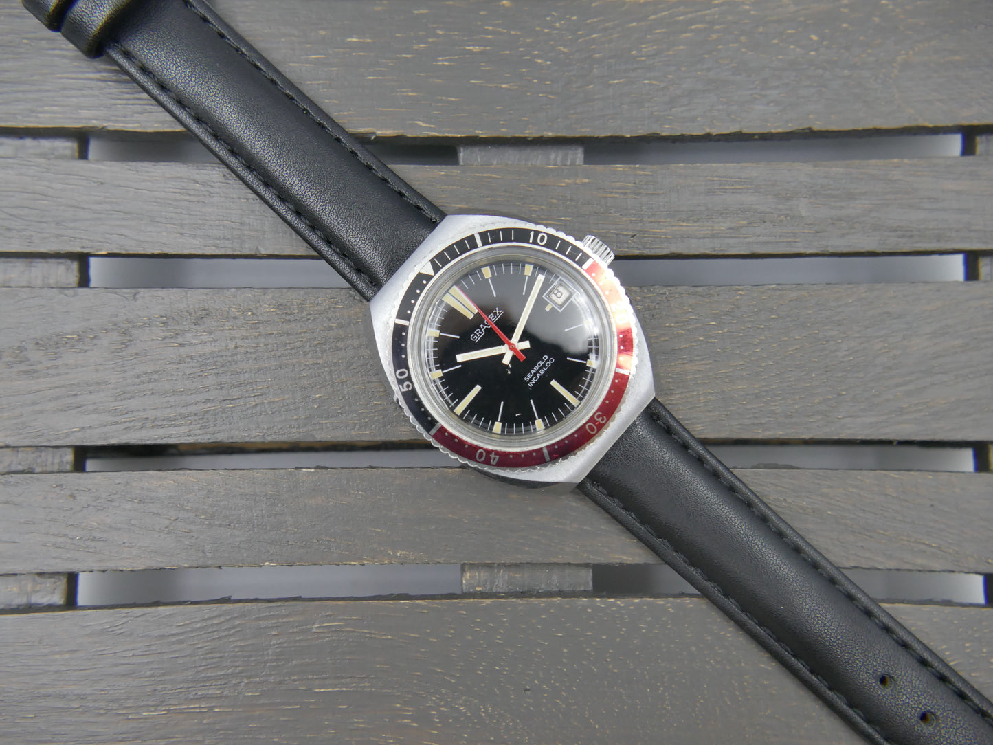 70s vintage watch mens Gracex Seabold Skin Diver Coke Bezel hand wind Cal. FHF/ST 96-4 mint