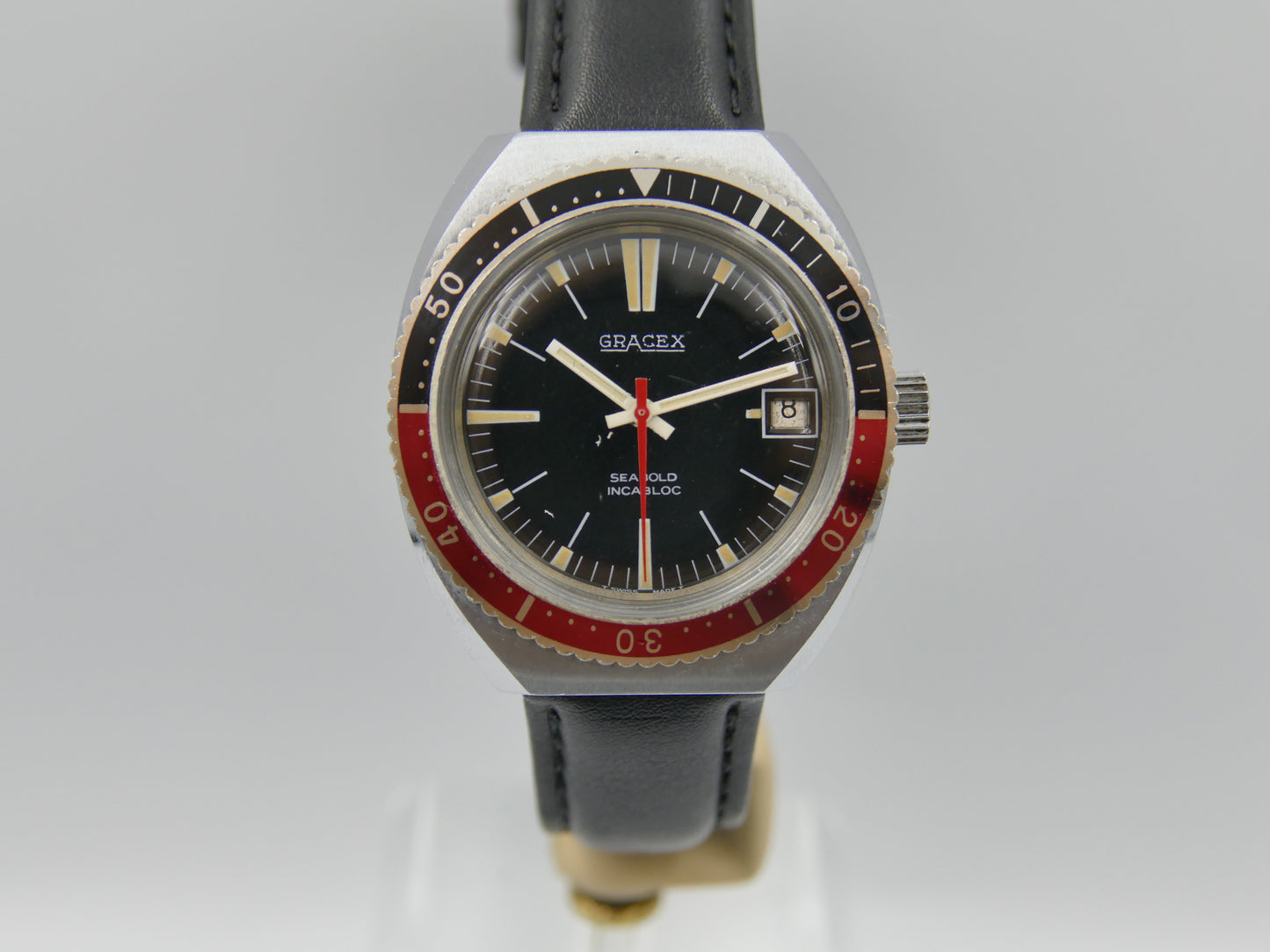 70s vintage watch mens Gracex Seabold Skin Diver Coke Bezel hand wind Cal. FHF/ST 96-4 mint