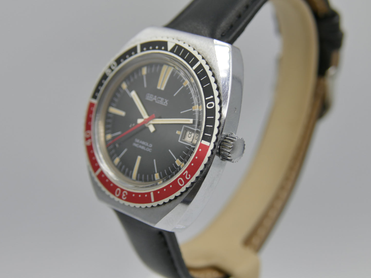 70s vintage watch mens Gracex Seabold Skin Diver Coke Bezel hand wind Cal. FHF/ST 96-4 mint
