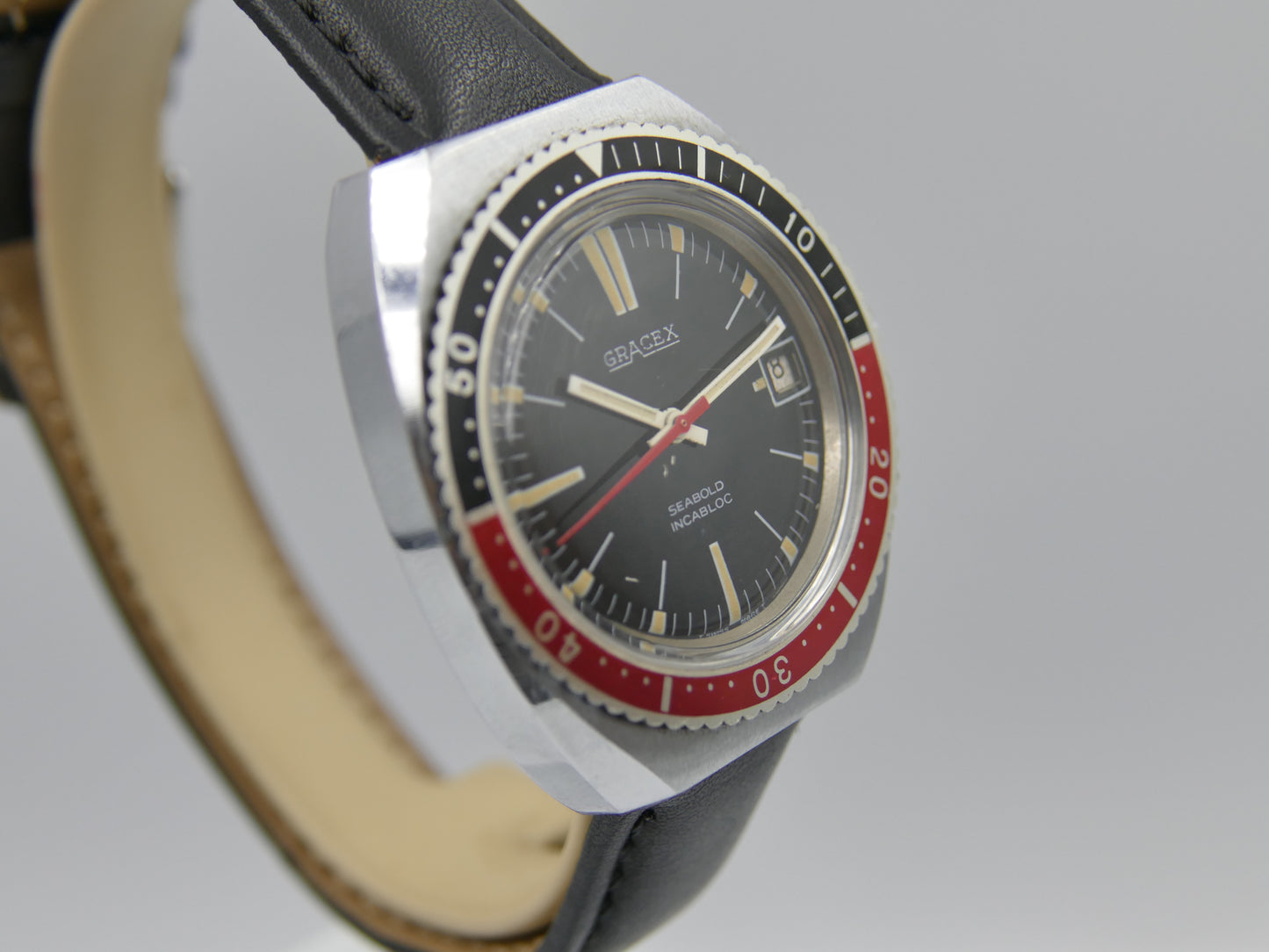 70s vintage watch mens Gracex Seabold Skin Diver Coke Bezel hand wind Cal. FHF/ST 96-4 mint