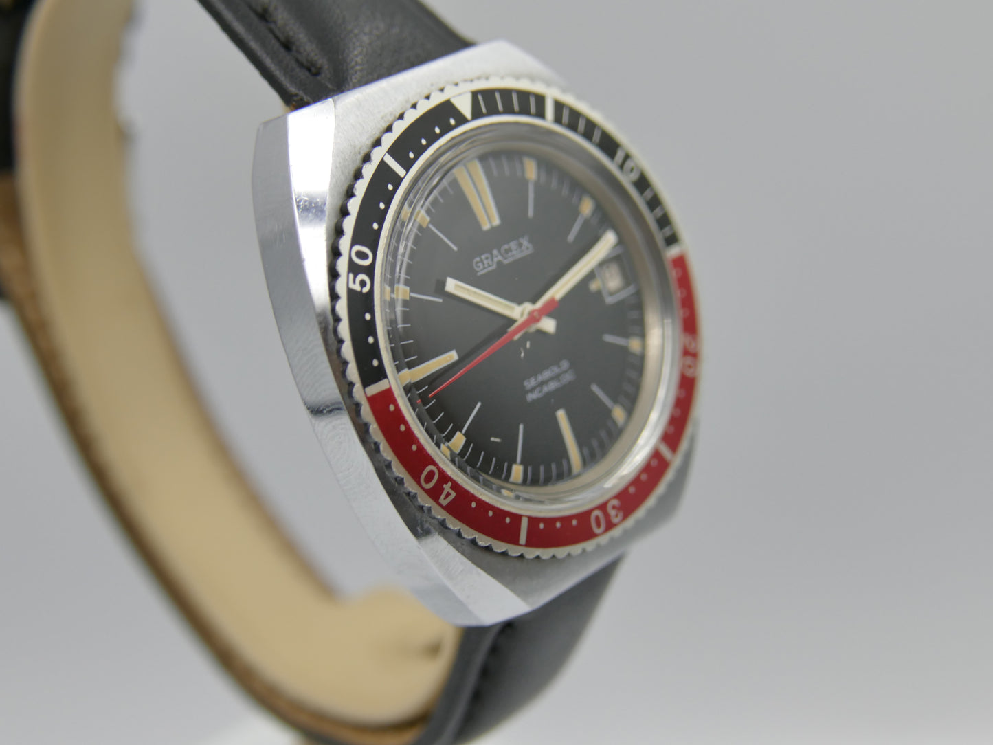 70s vintage watch mens Gracex Seabold Skin Diver Coke Bezel hand wind Cal. FHF/ST 96-4 mint
