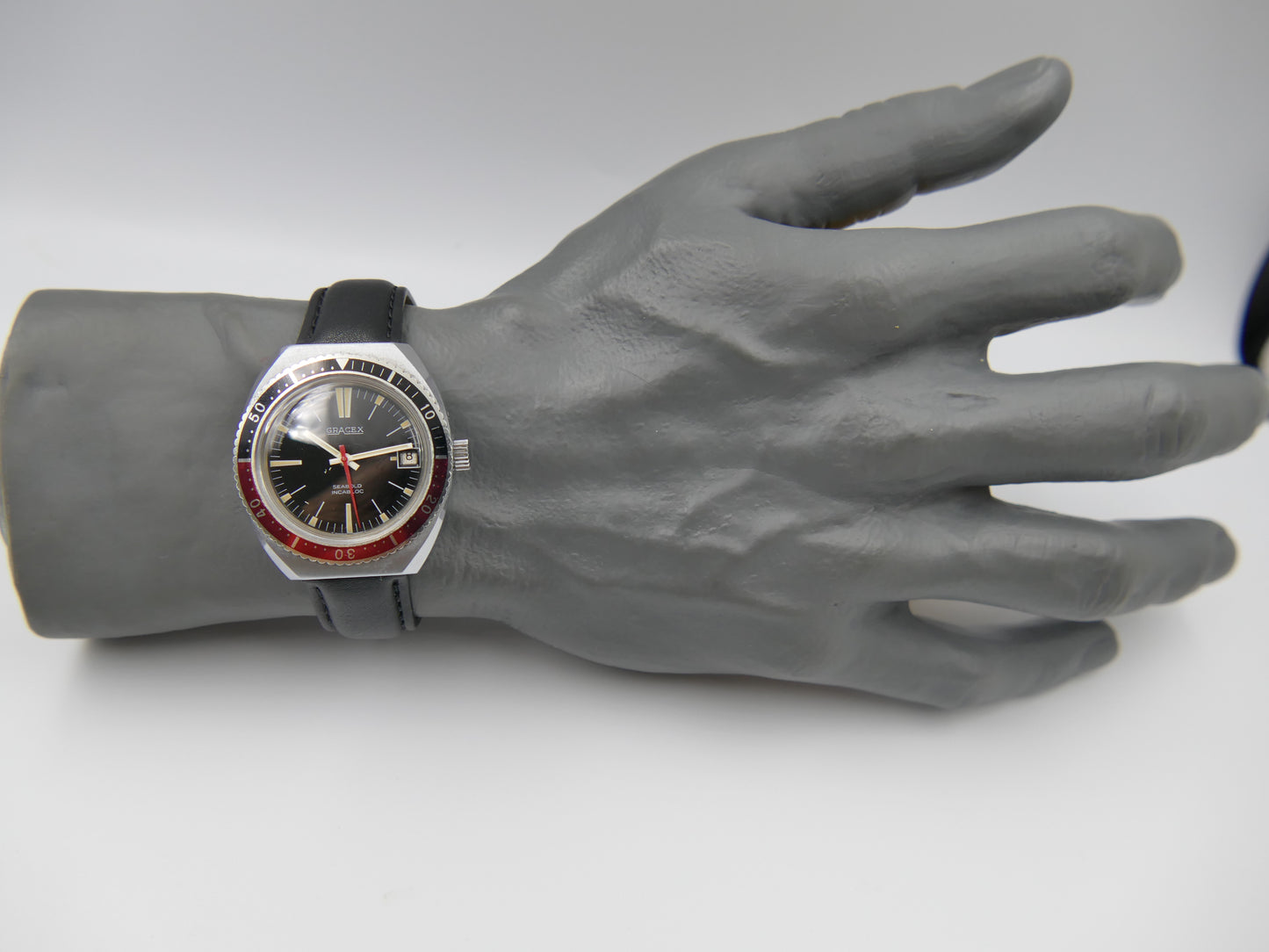 70s vintage watch mens Gracex Seabold Skin Diver Coke Bezel hand wind Cal. FHF/ST 96-4 mint
