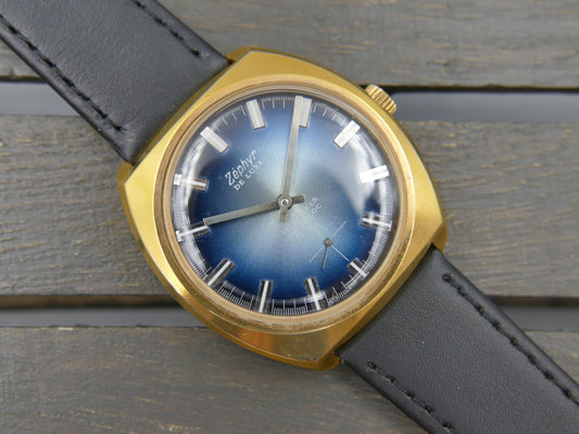 70s vintage watch mens Zephyr De Luxe hand wind Unitas 6325