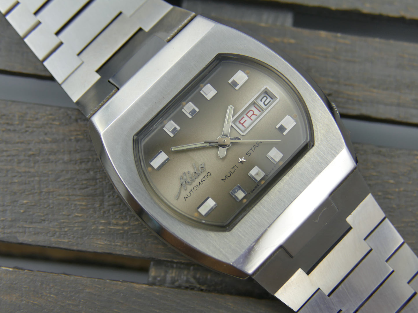 70s vintage watch Mido multi star ref 1869 automatic eta 2789 brown NOS