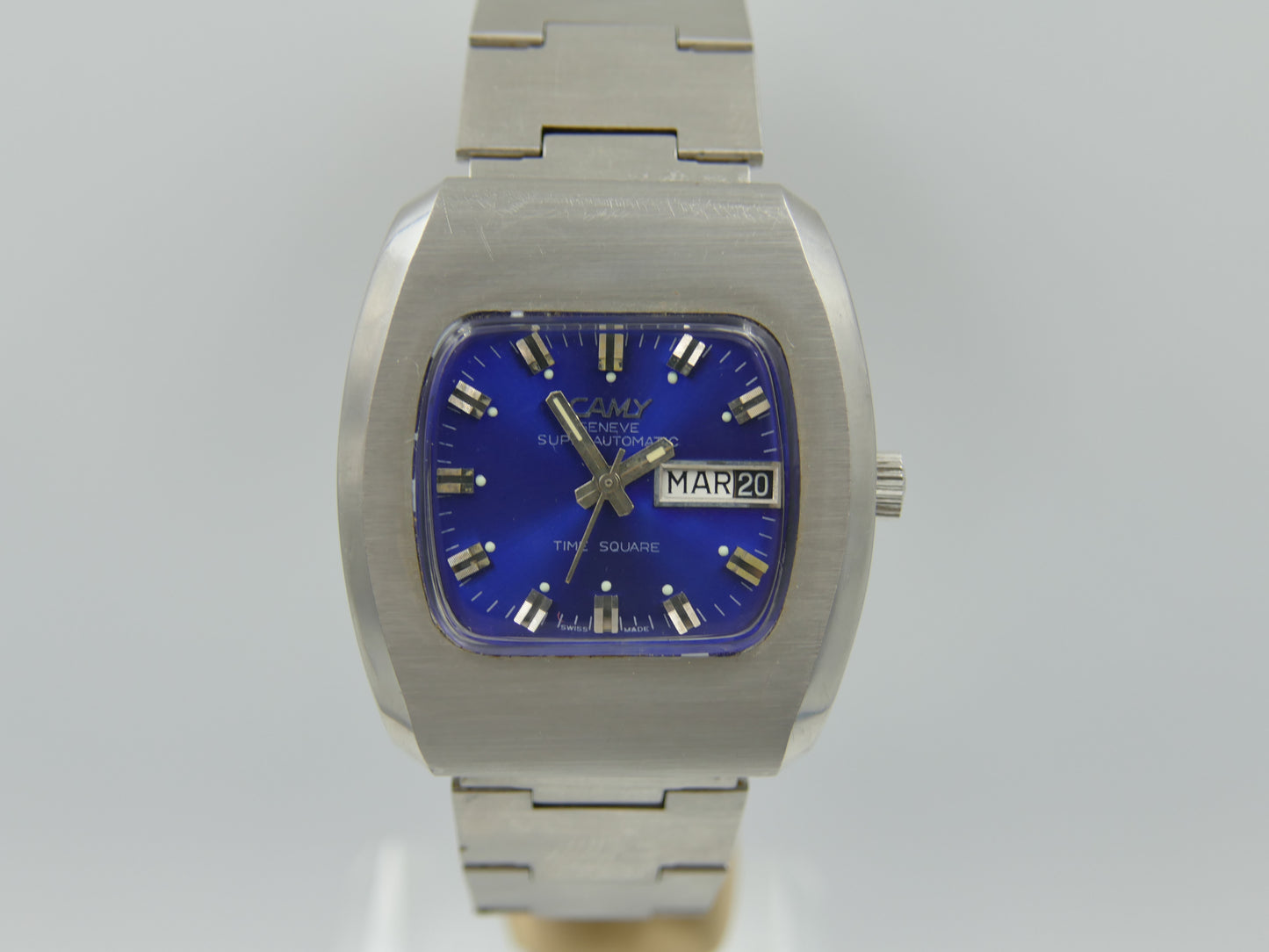 70's vintage watch mens NOS Camy time square ref 7650 superautomatic ETA 2789 blue