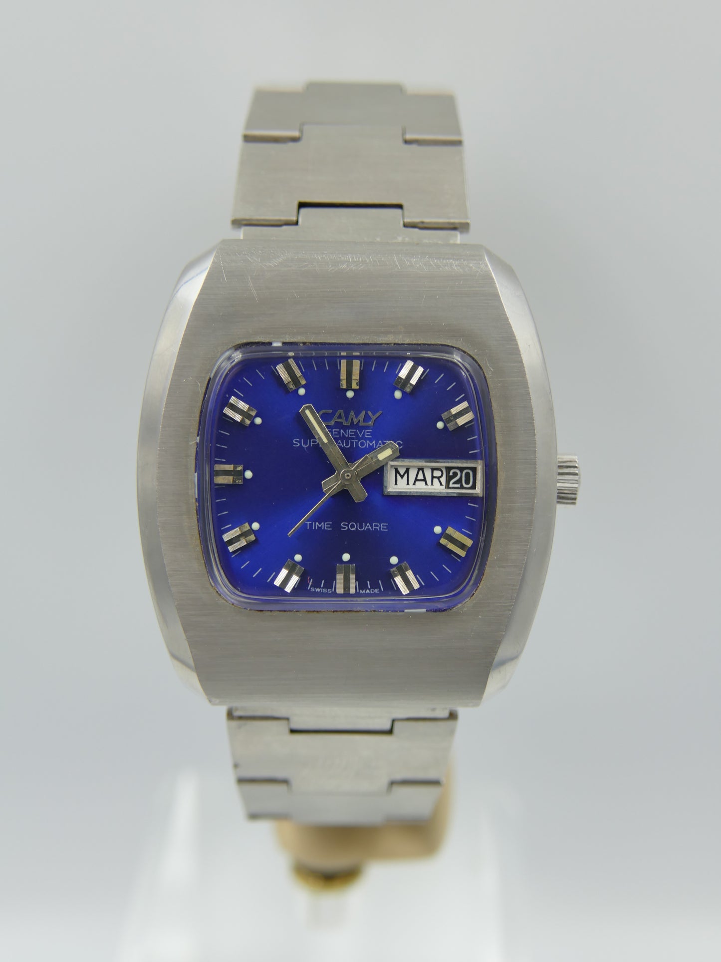 70's vintage watch mens NOS Camy time square ref 7650 superautomatic ETA 2789 blue