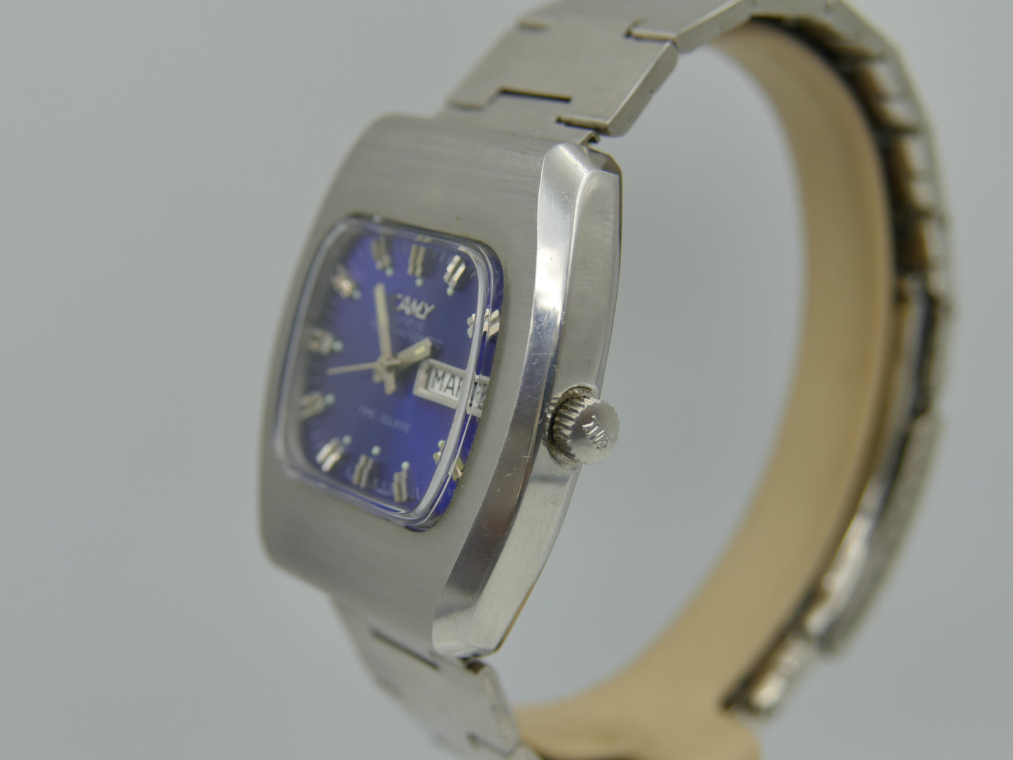 70's vintage watch mens NOS Camy time square ref 7650 superautomatic ETA 2789 blue