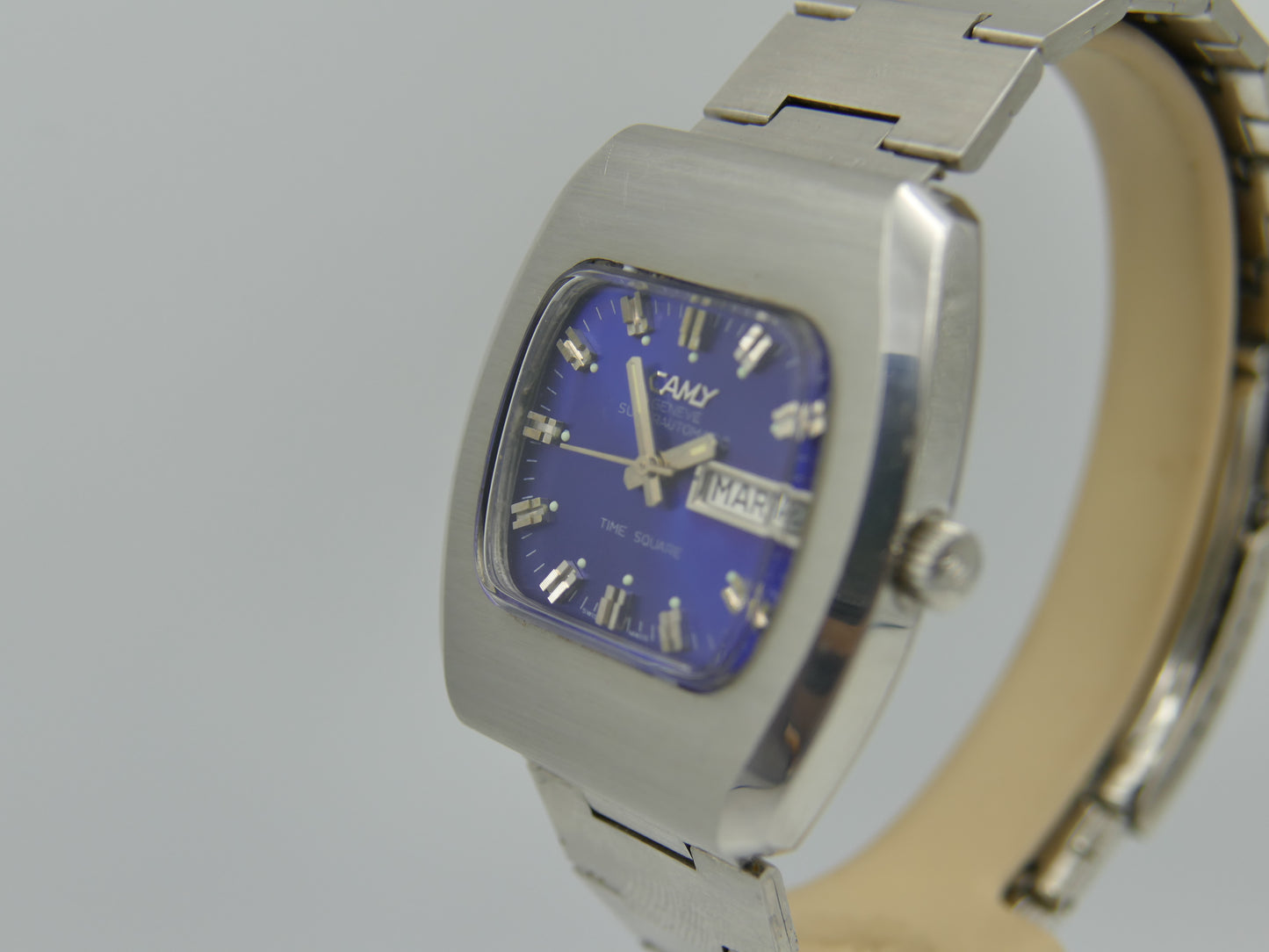70's vintage watch mens NOS Camy time square ref 7650 superautomatic ETA 2789 blue