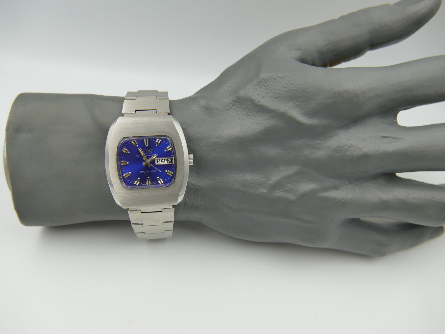 70's vintage watch mens NOS Camy time square ref 7650 superautomatic ETA 2789 blue