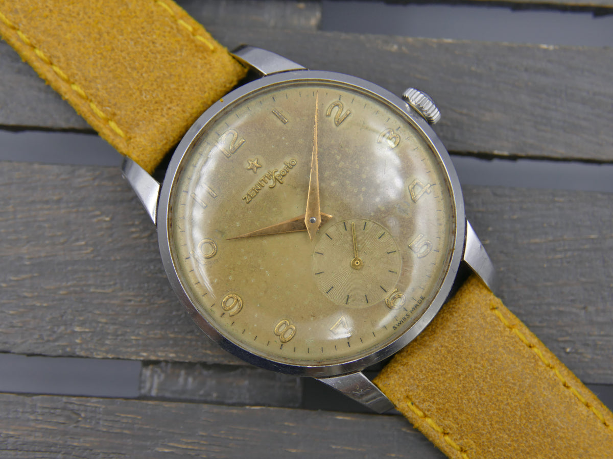 50s vintage watch mens Zenith Sporto manual wind 126-6 jumbo 37mm