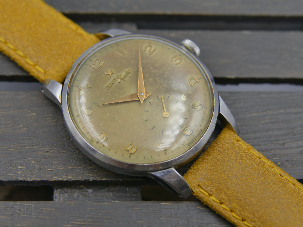 50s vintage watch mens Zenith Sporto manual wind 126-6 jumbo 37mm