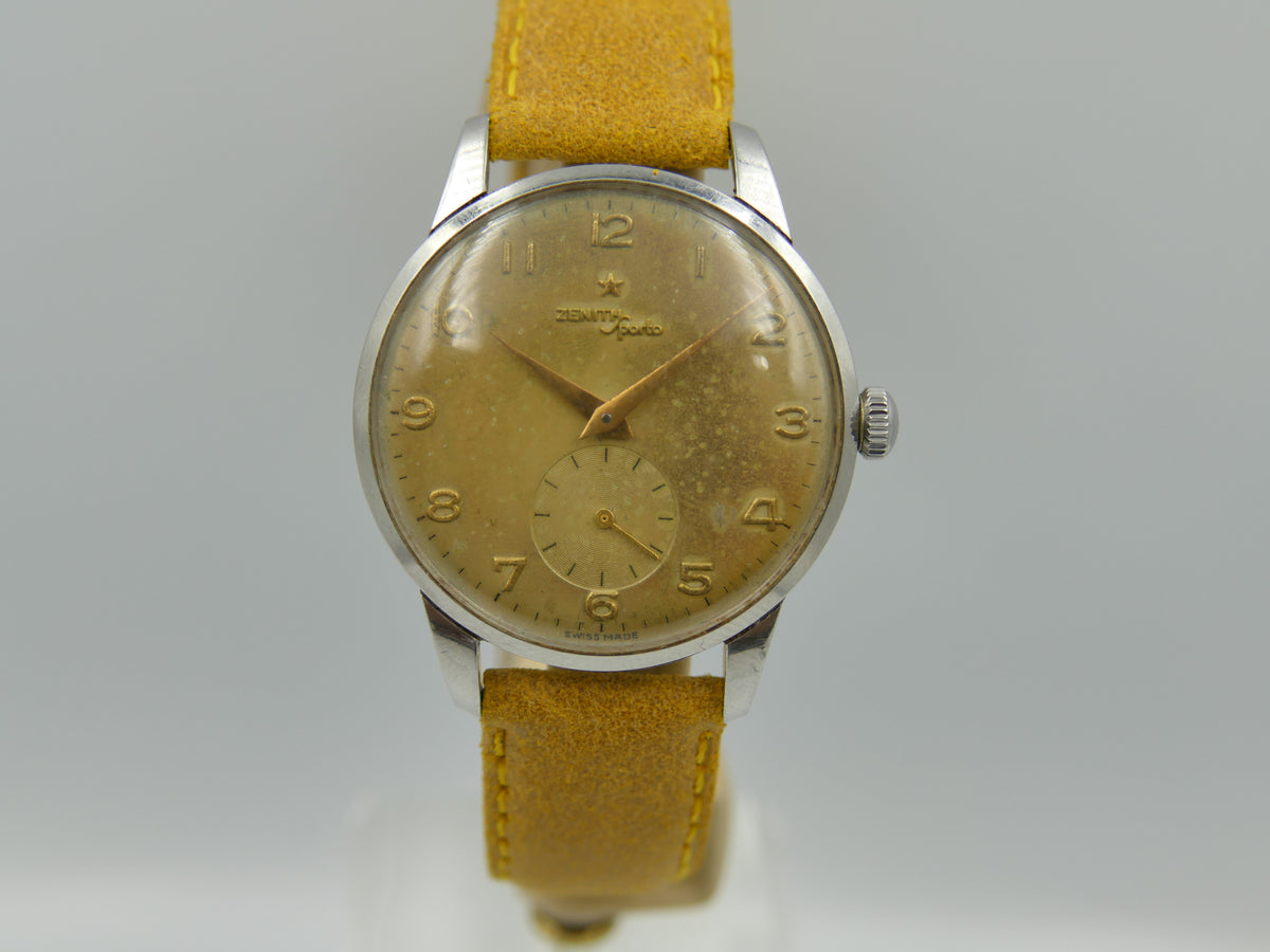 50s vintage watch mens Zenith Sporto manual wind 126-6 jumbo 37mm