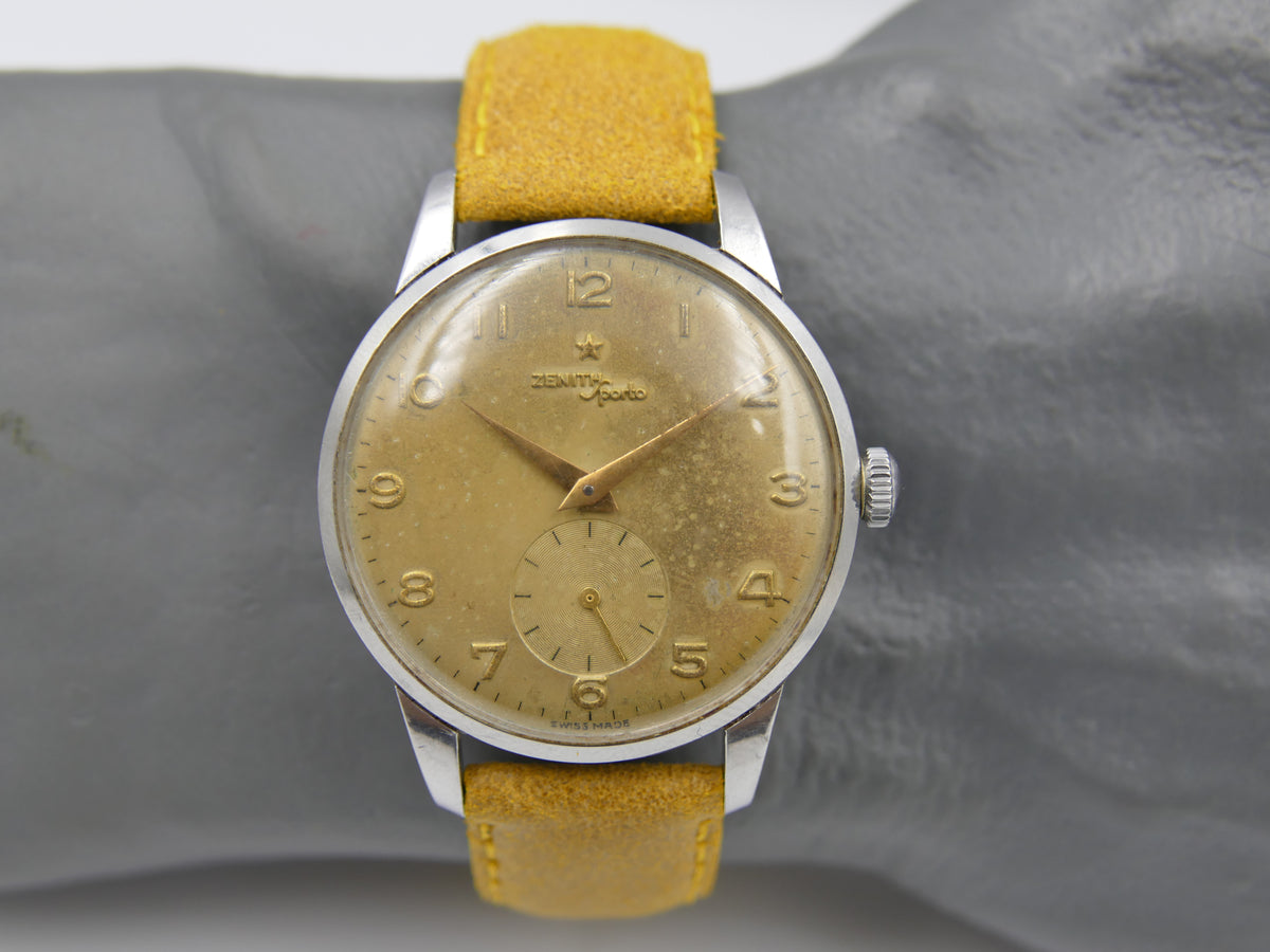 50s vintage watch mens Zenith Sporto manual wind 126-6 jumbo 37mm
