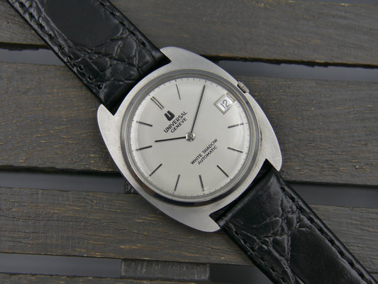60s vintage watch mens Universal Geneve White Shadow Automatic microtor 1-67 Ref. 867103 ultra slim thin serviced