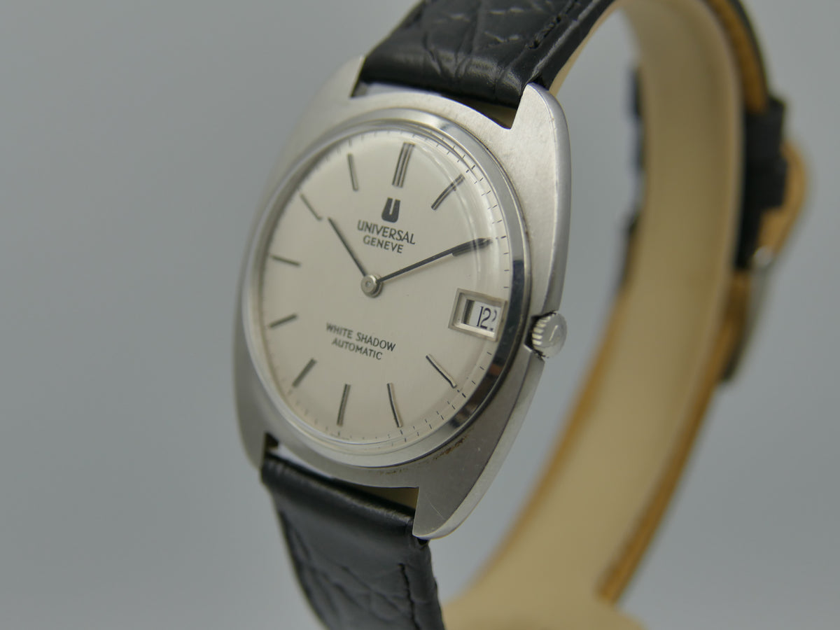 60s vintage watch mens Universal Geneve White Shadow Automatic microtor 1-67 Ref. 867103 ultra slim thin serviced