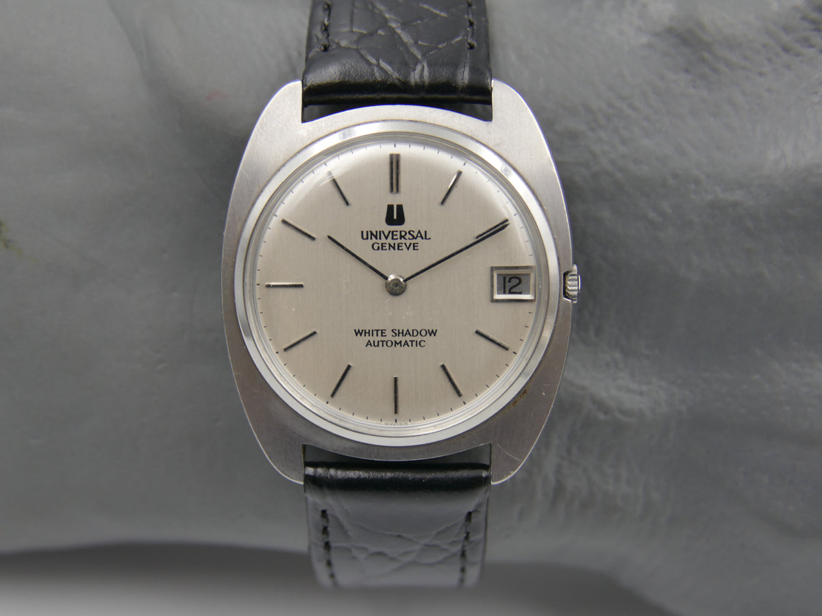 60s vintage watch mens Universal Geneve White Shadow Automatic microtor 1-67 Ref. 867103 ultra slim thin serviced