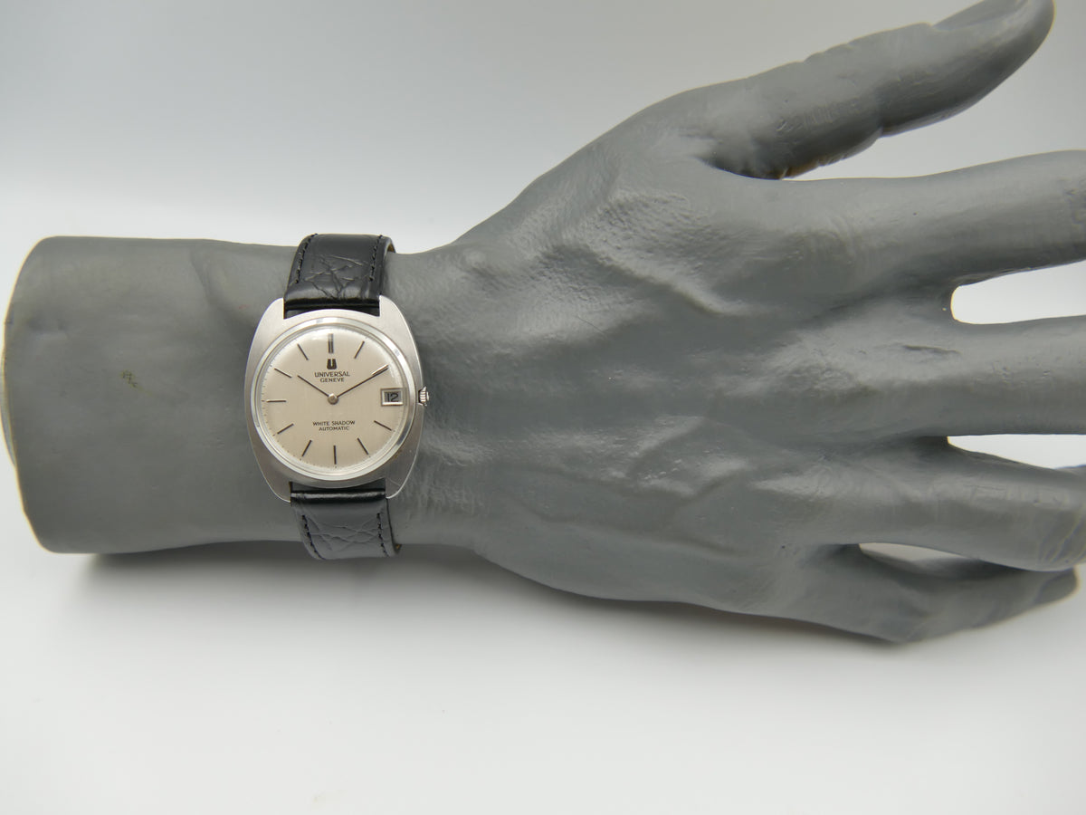 60s vintage watch mens Universal Geneve White Shadow Automatic microtor 1-67 Ref. 867103 ultra slim thin serviced