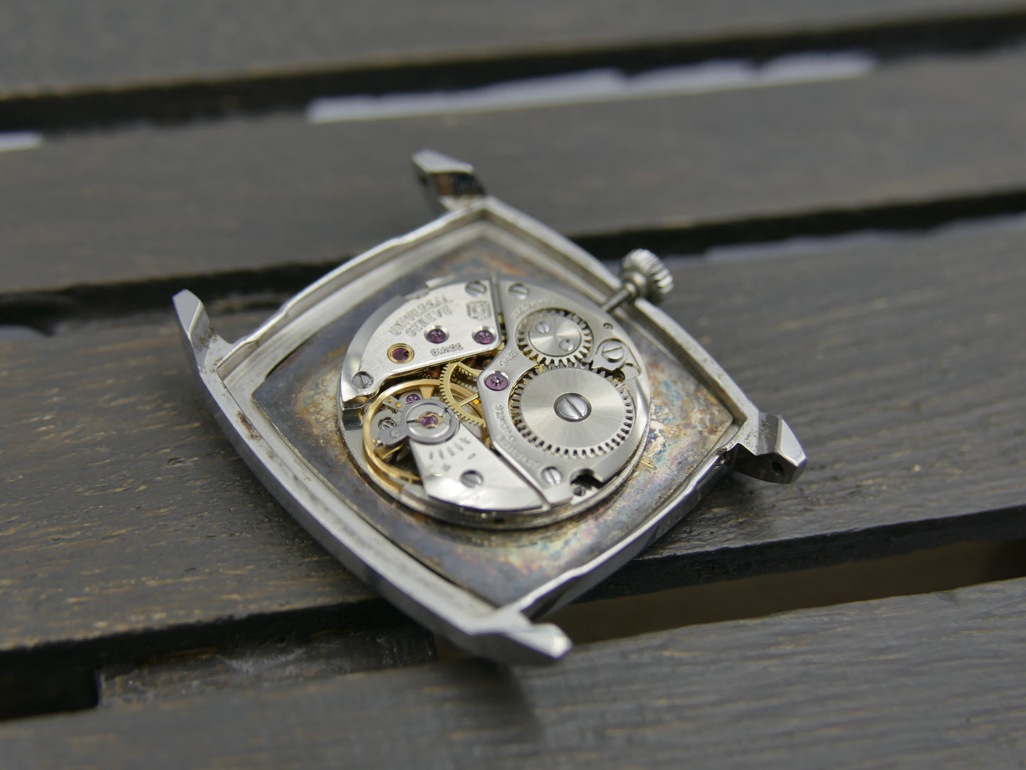 60s vintage watch mens Universal Geneve Tank Mechanical Cal 1-42 ref 842114 flat