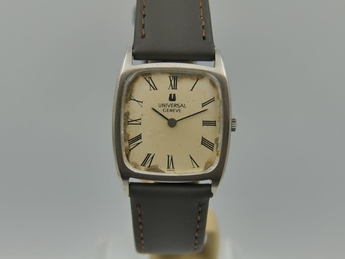 60s vintage watch mens Universal Geneve Tank Mechanical Cal 1-42 ref 842114 flat