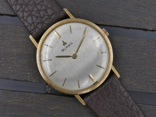 60s vintage watch mens Buren ref. 813803 hand wind cal 280 linen bezel serviced