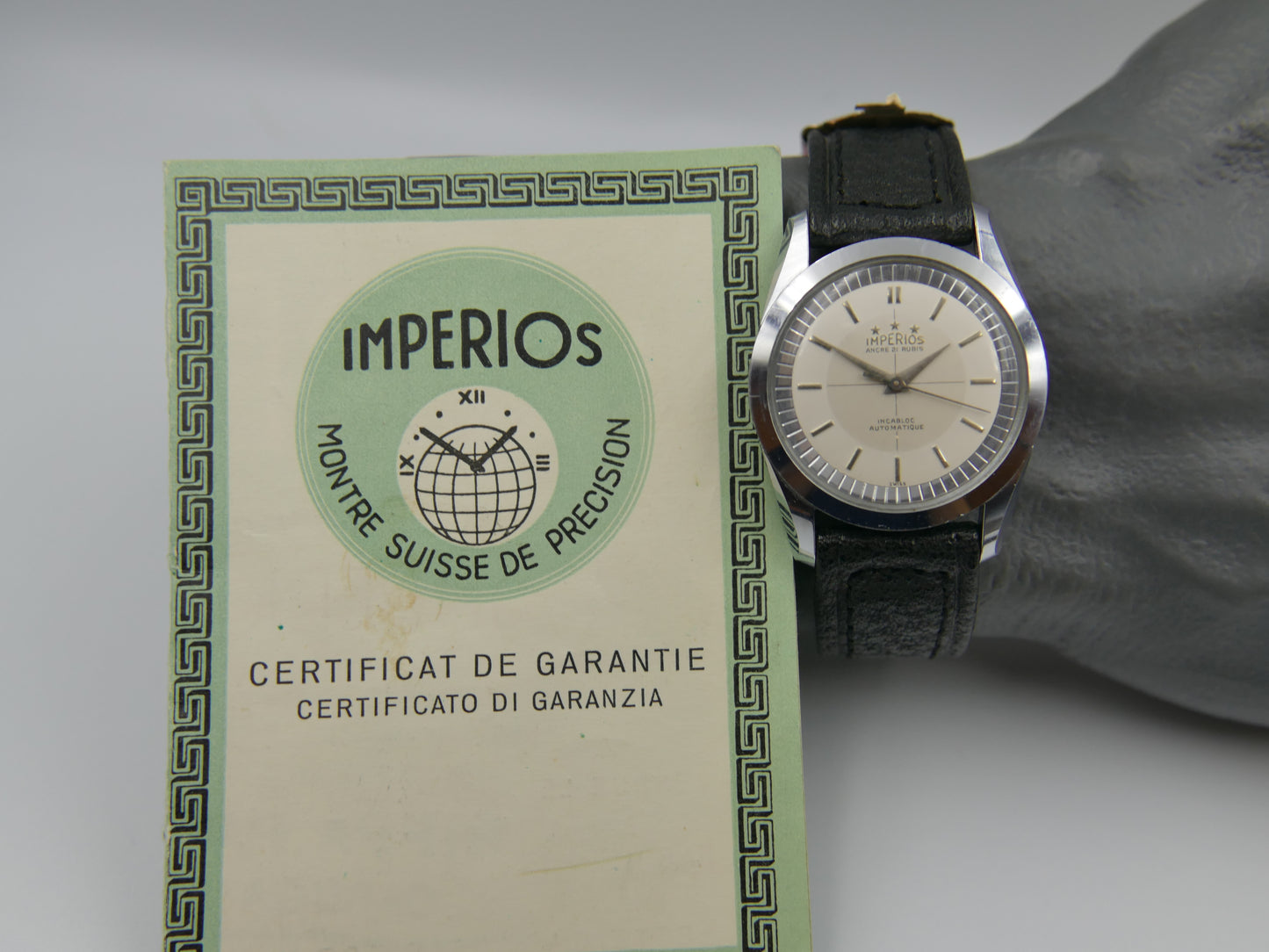 60s vintage watch mens NOS Imperios 21j Automatic AS 1580 with warranty paper