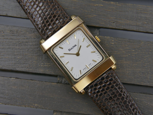 80s vintage watch mens Bulova TANK art deco Ref. 13091 hand wind ETA 2660