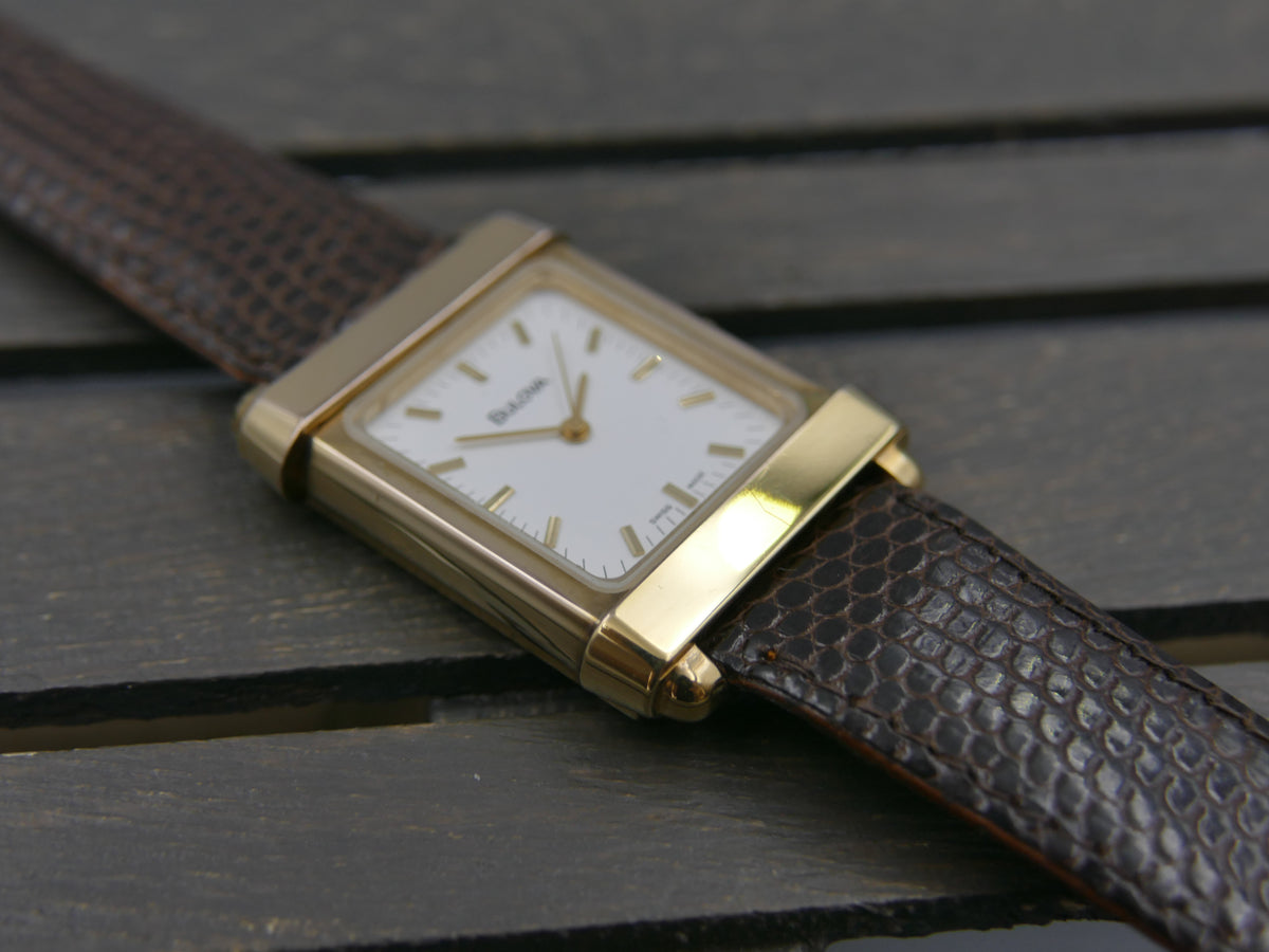 80s vintage watch mens Bulova TANK art deco Ref. 13091 hand wind ETA 2660