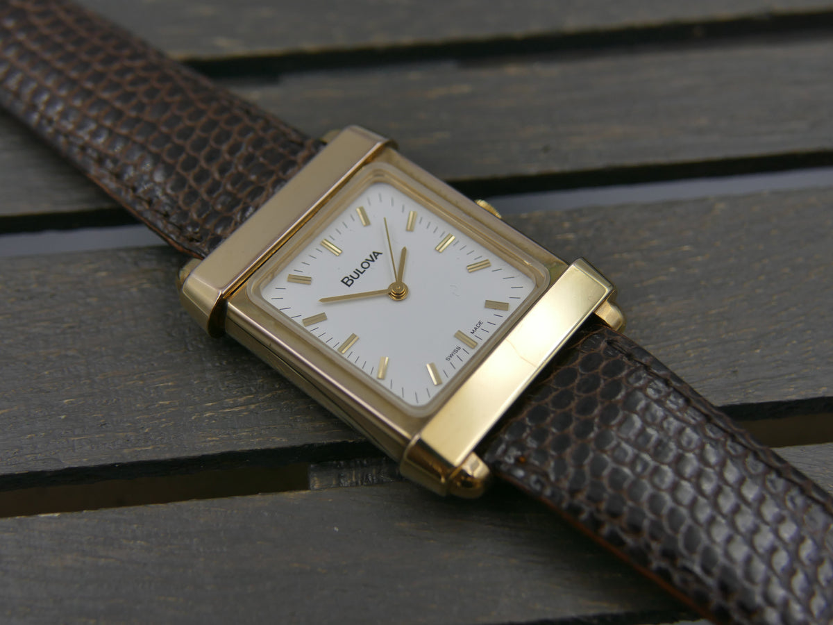 80s vintage watch mens Bulova TANK art deco Ref. 13091 hand wind ETA 2660