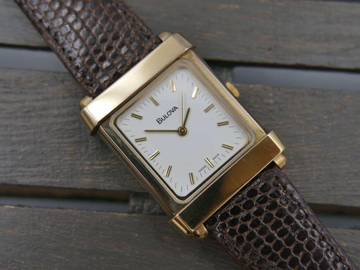 80s vintage watch mens Bulova TANK art deco Ref. 13091 hand wind ETA 2660