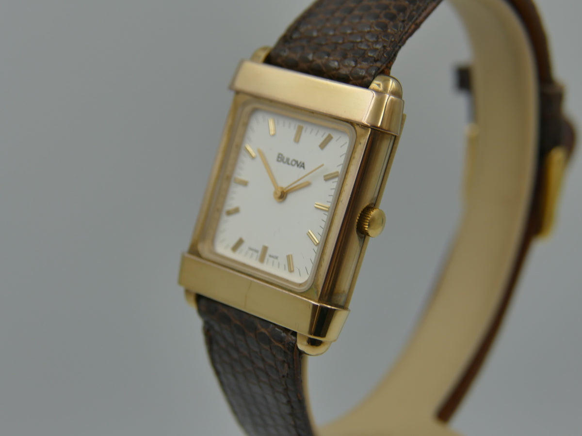 80s vintage watch mens Bulova TANK art deco Ref. 13091 hand wind ETA 2660