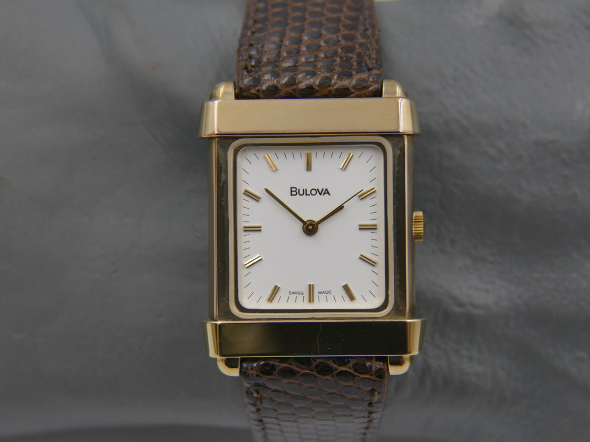 80s vintage watch mens Bulova TANK art deco Ref. 13091 hand wind ETA 2660