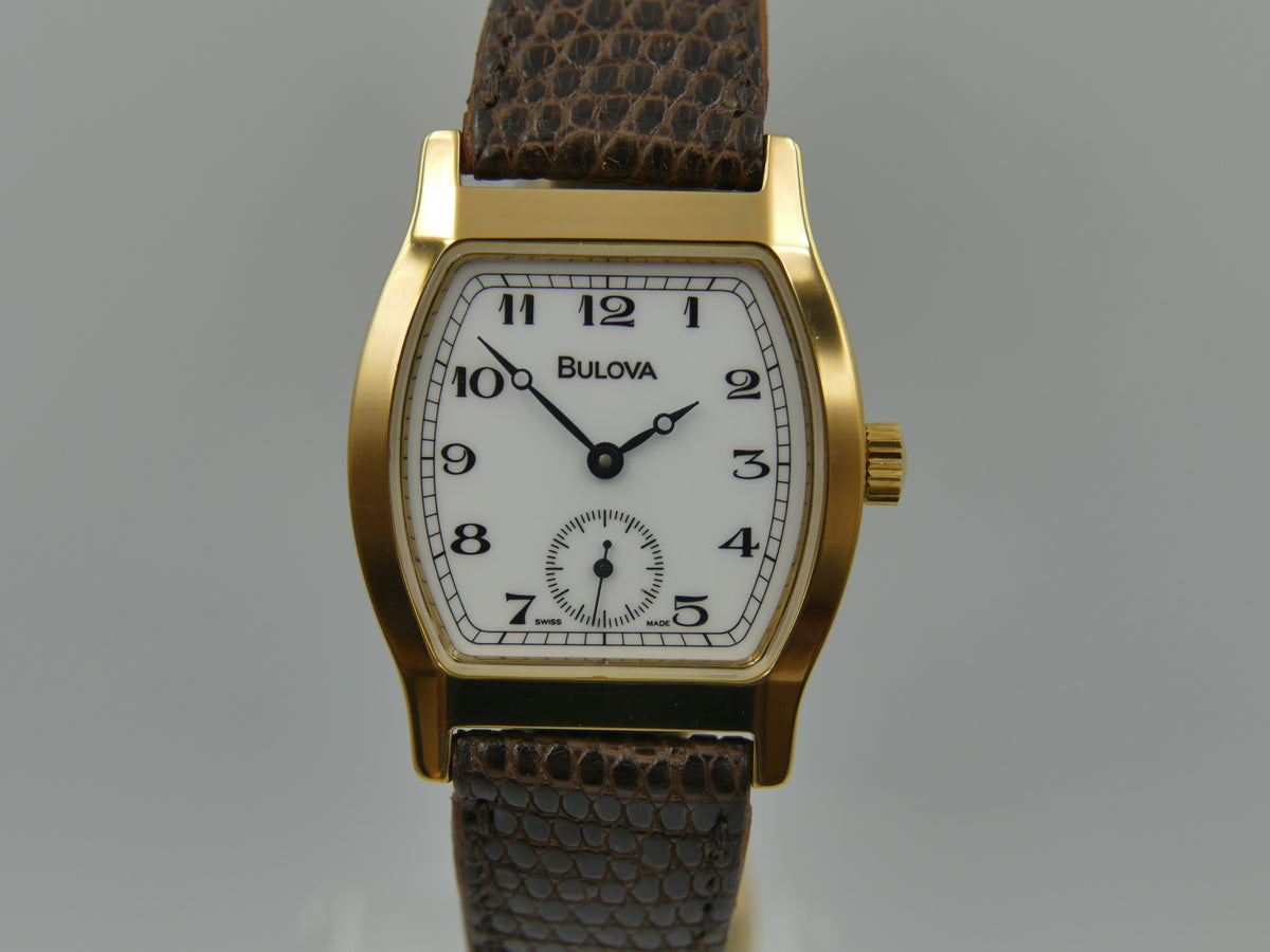 80s vintage watch mens Bulova Tonneau tortue Turtle Ref. 13090 hand wind Peseux 7001