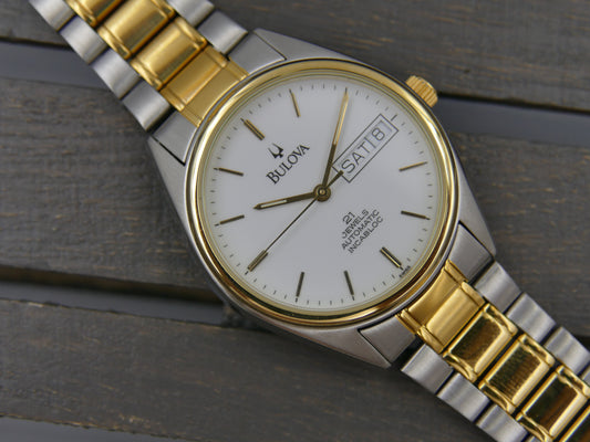 Orologio vintage anni '70 da uomo Bulova 1D12M automatico ETA 2846 21 rubini NOS bicolore con SCATOLA
