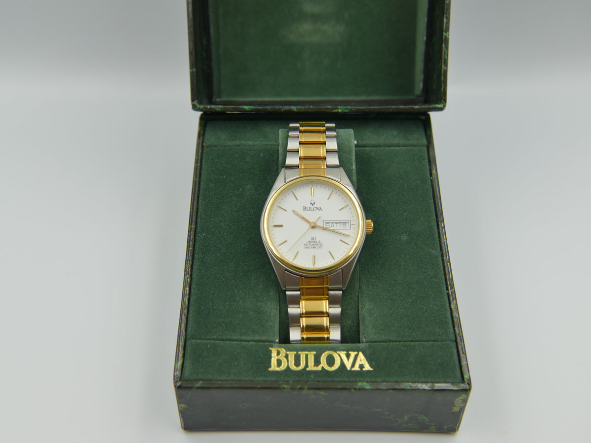 Montre vintage années 70 pour homme, Bulova 1D12M automatique NOS, calibre ETA 2846 21 rubis, bicolore avec BOÎTE