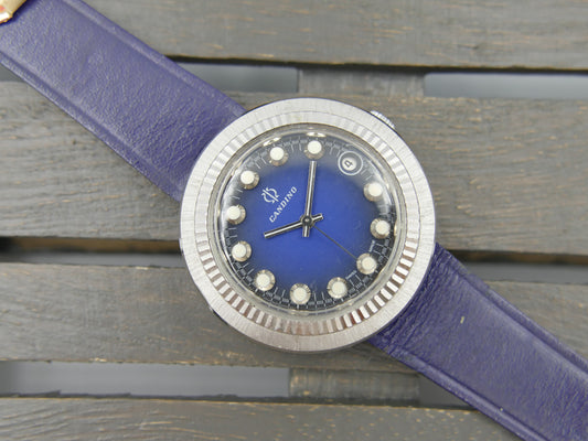 70s Vintage watch mens Candino Ref. 328 144 UFO Saucer NOS Blue Dial Manual Wind Cal. ST 974