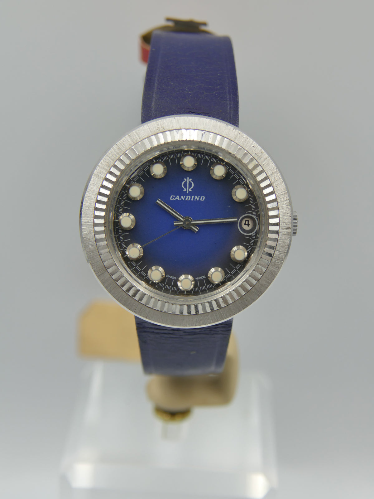 70s Vintage watch mens Candino Ref. 328 144 UFO Saucer NOS Blue Dial Manual Wind Cal. ST 974