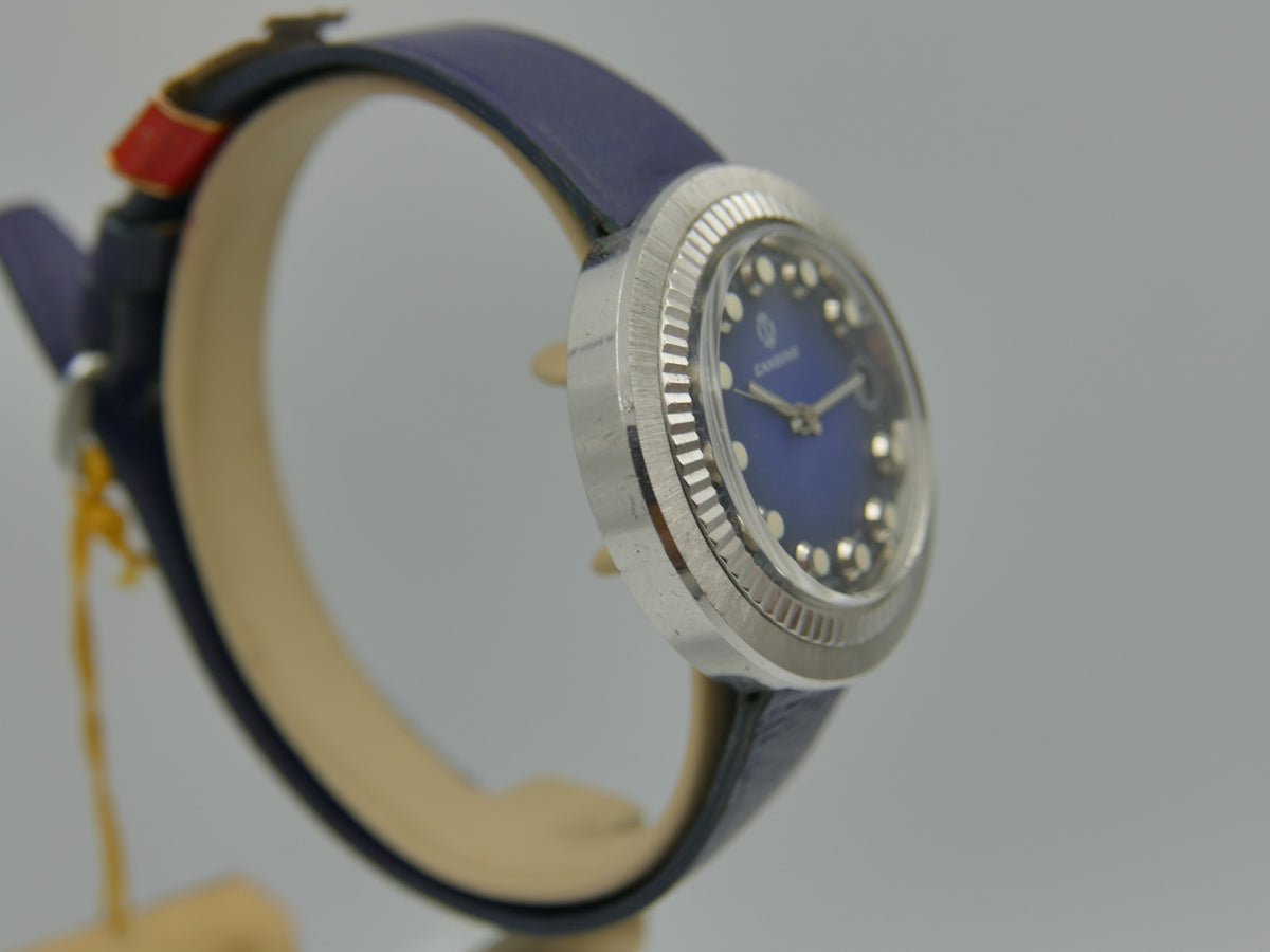 70s Vintage watch mens Candino Ref. 328 144 UFO Saucer NOS Blue Dial Manual Wind Cal. ST 974