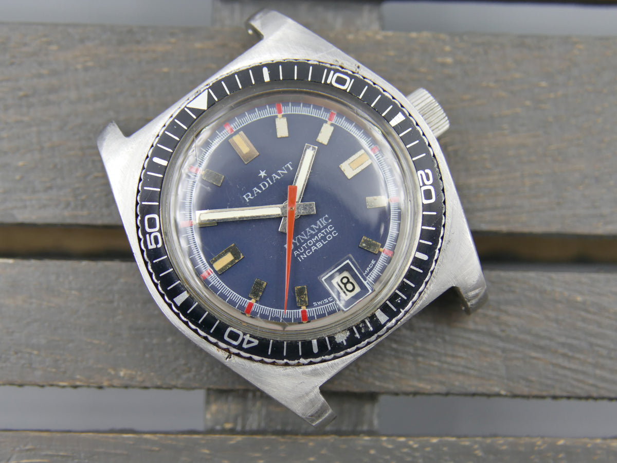 70s vintage watch mens Radiant Dynamic ref 670 automatic AS 1903 serviced blue diver SS