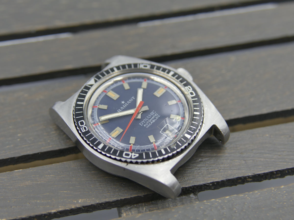 70s vintage watch mens Radiant Dynamic ref 670 automatic AS 1903 serviced blue diver SS