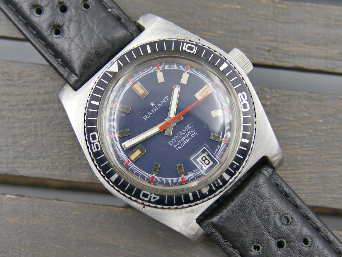 70s vintage watch mens Radiant Dynamic ref 670 automatic AS 1903 serviced blue diver SS