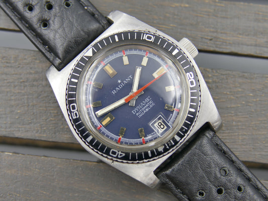 70s vintage watch mens Radiant Dynamic ref 670 automatic AS 1903 serviced blue diver SS