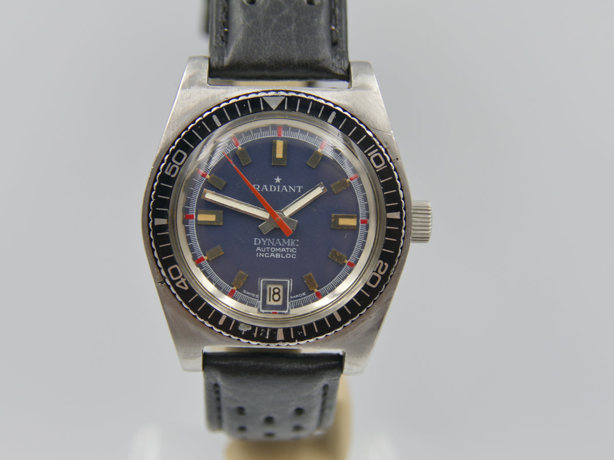 70s vintage watch mens Radiant Dynamic ref 670 automatic AS 1903 serviced blue diver SS