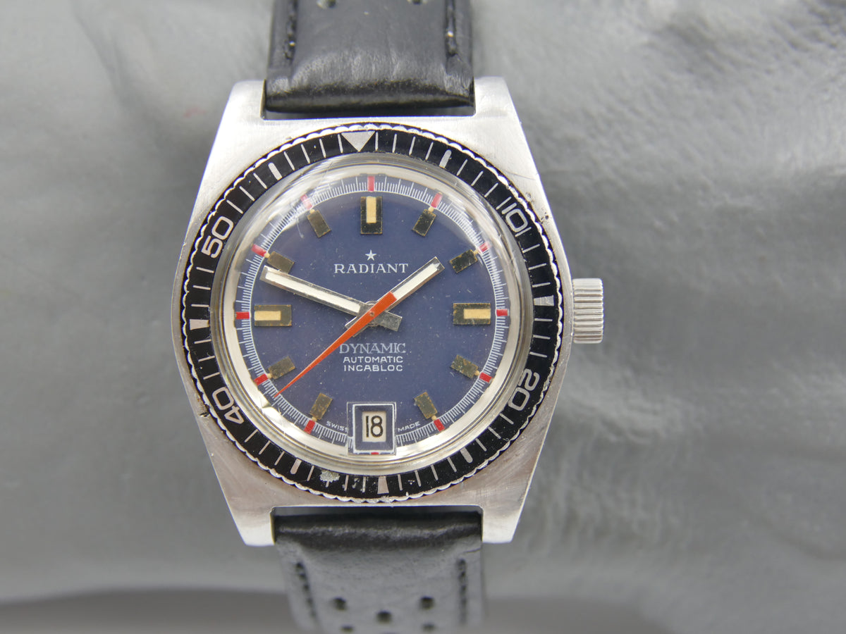 70s vintage watch mens Radiant Dynamic ref 670 automatic AS 1903 serviced blue diver SS