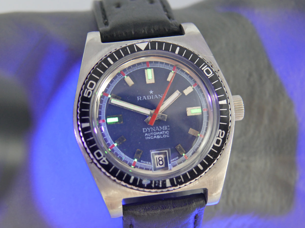 70s vintage watch mens Radiant Dynamic ref 670 automatic AS 1903 serviced blue diver SS