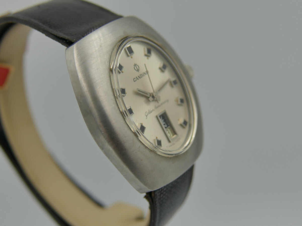 70s Vintage watch mens Candino Golden Anniversary Day-Date Automatic ETA 2638 ufo NOS