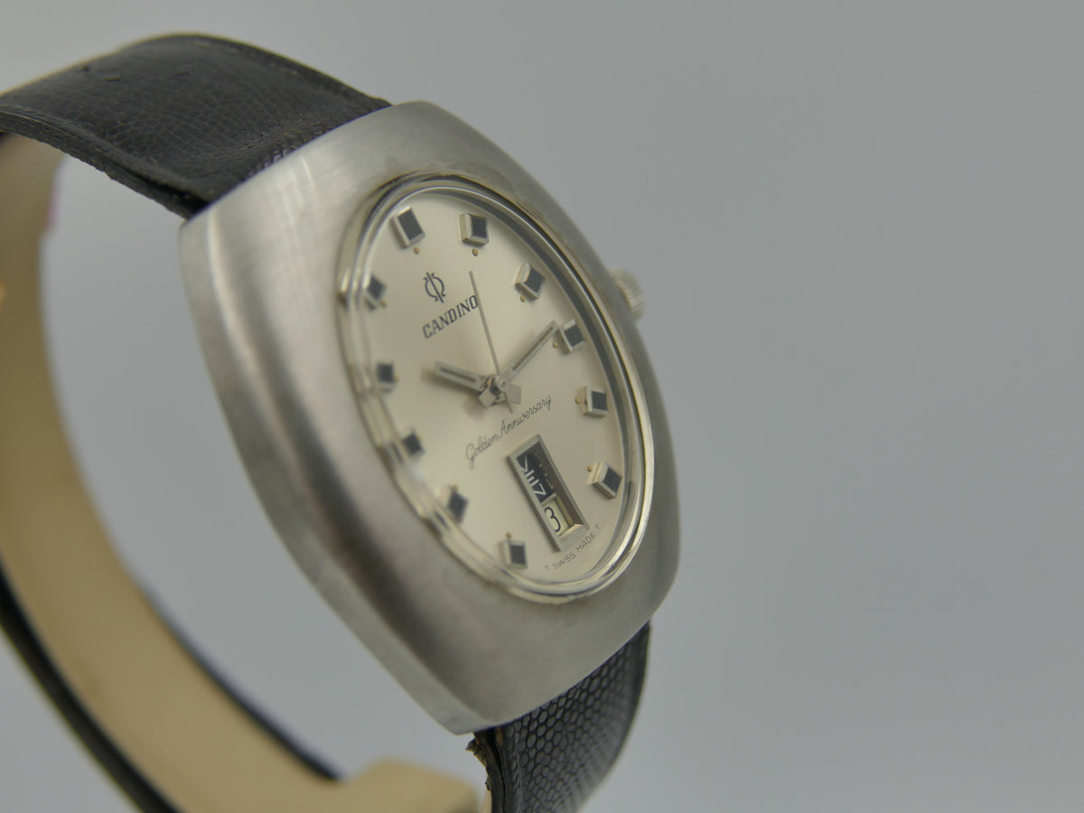 70s Vintage watch mens Candino Golden Anniversary Day-Date Automatic ETA 2638 ufo NOS