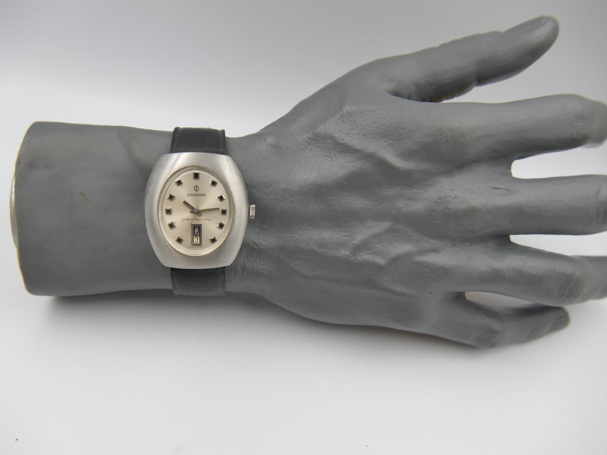 70s Vintage watch mens Candino Golden Anniversary Day-Date Automatic ETA 2638 ufo NOS